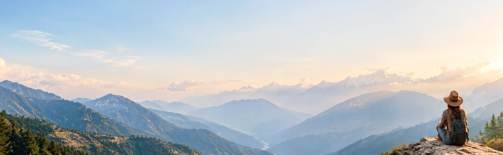 Traveller overlooking the Himalayan mountains