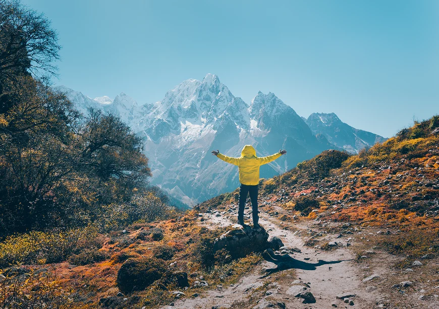 Traveller enjoying a Himalayan mountain view