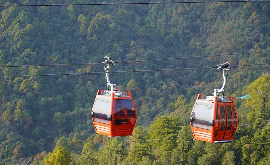 Ropeway cable car rising to Snow View Point above Nainital